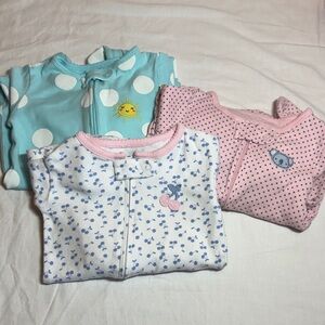 Carter's - 9M Set of Three Baby Sleepers - Blue, Pink, and Teal